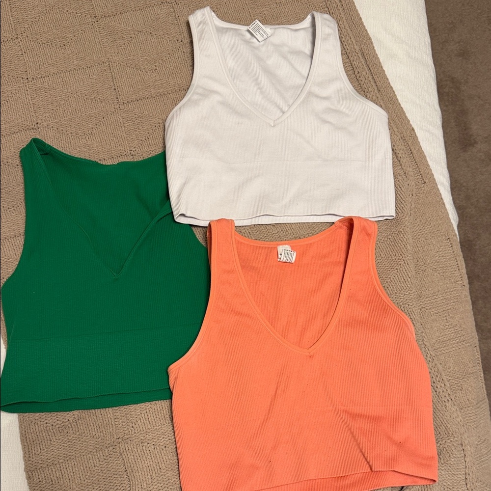 90 Degree By Reflex V-Neck Tank Top Trio - White, Green, Orange